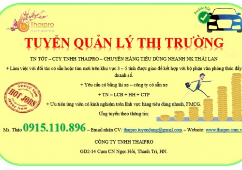 Tuyển Quản Lý thị trường - phát triển nhà phân phối